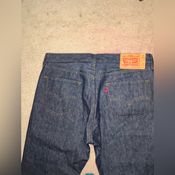 Levis 501 Original Shrink-to-Fit Jeans Mens 36x32 Dark Blue Button Fly Rigid 96” - Picture 8 of 13